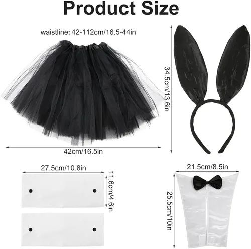 Vista 2 de LUTER 5 accesorios de disfraz de conejo, juego de disfraz de conejo, diadema de orejas de conejo, cuello de corbata tutú con 2 puños de conejo