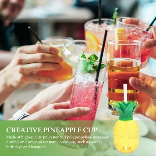Vista 7 de BESTonZON 3 tazas de piña, 16.9 fl oz con luz LED con popote y tapa, forma de fruta hawaiana, taza tropical para beber agua para playa, fiesta