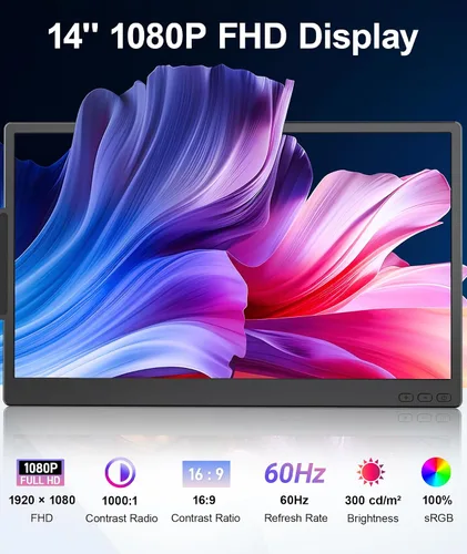 Vista 4 de Extensor de pantalla para portátil de 1.87 libras, ultraportátil y ultra delgado, 14.2 pulgadas, FHD 1080P, monitor portátil dual para portátil