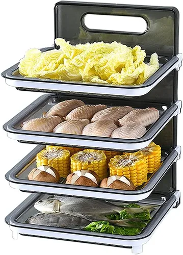 Vista 11 de Xicennego Organizador de ingredientes de cocina montado en la pared, 4 capas, sin BPA, juego de estantes plegables para cocina, organizador