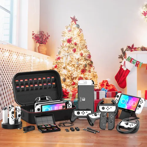 Vista 9 de 27 in 1 Switch OLED Accessories Bundle for Switch OLED Model Upgraded 2023, OLED Carrying Storage Case, Dockable OLED Protective Case, OLED Screen