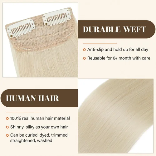 Vista 4 de S-noilite Extensiones cortas de cabello humano con clip, 1 unidad, 2 clips, extensiones de cabello con clip para mujer, volumen de 0.31 oz, 4