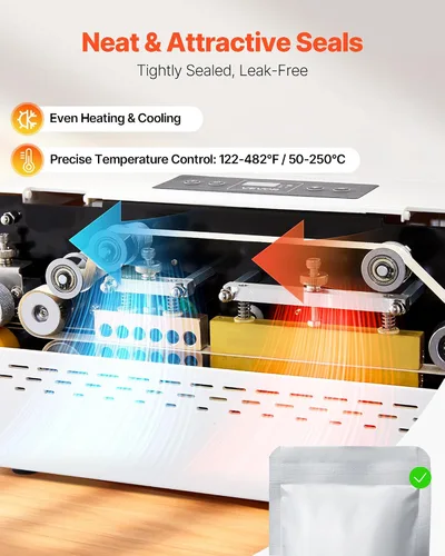Vista 12 de VEVOR Máquina de sellado continuo, ancho de sello de 0.32-0.47 pulgadas, sellador automático de banda continua con control digital de temperatura