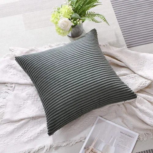 Vista 5 de Artscope Fundas de Almohada de Pana a Rayas Acogedoras Súper Suaves Decorativas Cuadradas Fundas de Cojín para Sofá Sillón Dormitorio Decoración