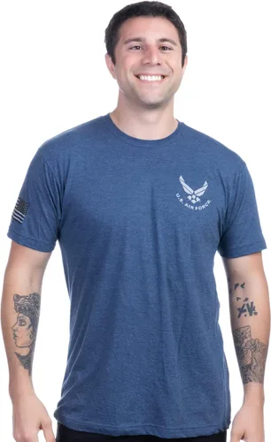 Vista 2 de U.S. Air Force Camiseta con licencia de la Fuerza Aérea de los Estados Unidos, camiseta militar para aviadores y veteranos de la USAF para hombres