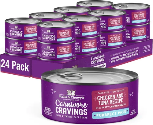 Vista 26 de Stella & Chewy's Carnivore Cravings Purrfect Paté - Alimento húmedo prémium sin granos para gatos, receta de pollo y atún, alto contenido