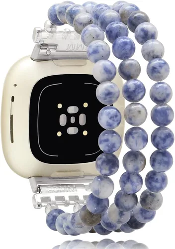 Vista 15 de C&L Accessories Pulseras compatibles con bandas Fitbit Versa 3/Versa 4/Fitbit Sense 2/Bandas Sense para mujeres y hombres con cuentas de piedras