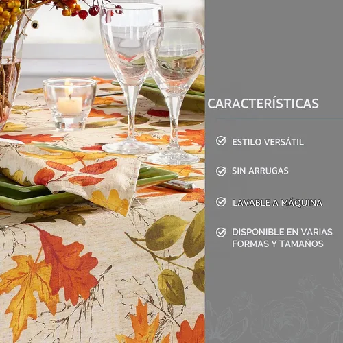 Vista 3 de Elrene Home Fashions - Mantel con estampado de hojas de otoño, resistente a las arrugas, mantel festivo para uso formal o diario, 52 x 52 pulgadas