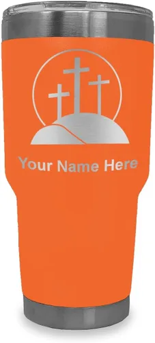 Vista 10 de LaserGram Vaso aislado al vacío de 20 onzas, cruz de calvario, grabado personalizado incluido (negro)