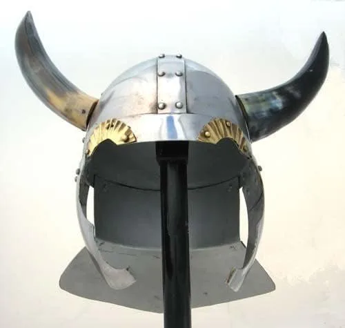 Vista 4 de RedSkyTrader Casco vikingo con cuernos para hombre, talla única, color plateado, ACERO