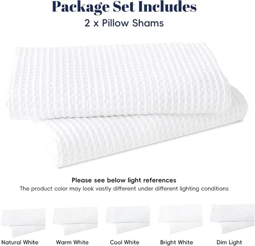 Vista 6 de PHF Funda de almohada 100% algodón con tejido de gofre, 20 x 20 pulgadas, sin relleno, paquete de 2 elegantes fundas de almohada cuadradas Blanco