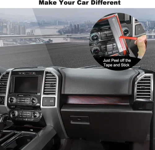 Vista 7 de Para Ford F150 2015-2020 consola central decoración interior kits para Ford F150 2015-2020 (11 unidades/juego, fibra de carbono negro)