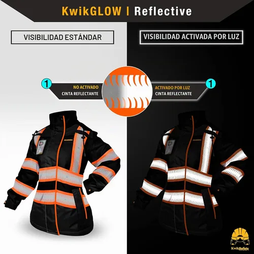 Vista 3 de KwikSafety BOMBTRESS Safety Bomber Jacket for Women ANSI OSHA Hi Vis PPE Negro + ribete naranja Mujer