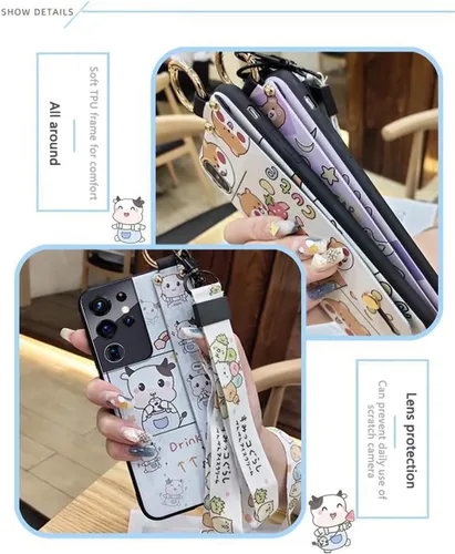 Vista 2 de Bonita funda cruzada compatible con Samsung Galaxy A12 5G, con correa para la muñeca, cordón de silicona suave a prueba de golpes, funda protectora