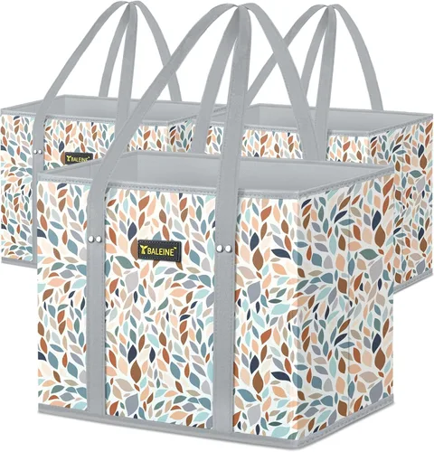 Vista 11 de BALEINE 1 paquete de bolsas reutilizables para comestibles, bolsas de compras plegables para comestibles con parte inferior reforzada y asas Follaje