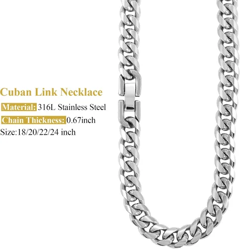 Vista 4 de Collar de cadena de eslabones cubanos para hombre, cadena de acero inoxidable plateado de 0.315 pulgadas, hip hop, granduación, cumpleaños, Navidad