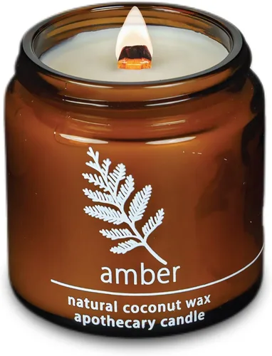 Vista 51 de Vela de mecha de madera agrietada Hemlock Park hecha a mano con cera de coco natural (grande de 16 oz, ámbar) Coconut Apricot Wax Crackling Wood