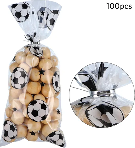Vista 3 de Blulu 100 bolsas de regalo de fútbol, celofán de fútbol, bolsas de golosinas de celofán sellables con calor, bolsas de dulces de fútbol con 100