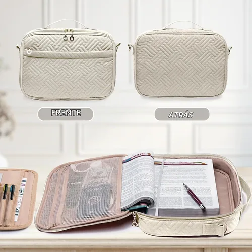Vista 4 de Funda para la Biblia para mujer, estuche grande para la Biblia con asas
