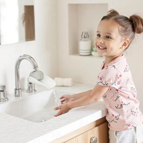 Vista 3 de CHILDHOOD Paquete de 2 extensores de grifo para fregadero de cocina y bañera, extensores universales de mango de fregadero, divertido lavado