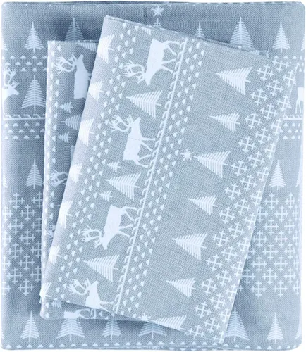 Vista 12 de Woolrich - Juego de sábanas de algodón con estampado de dijes de cabaña, sábanas de franela 100% algodón, juego de ropa de cama cálido y mullido