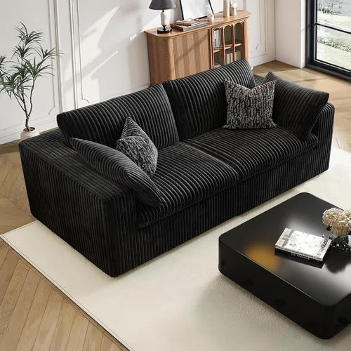 Vista 67 de 118" Cloud Couch Oversized Modular Sectional Sofa, Boneless L-Shaped 6 Seater Deep Seat Couch with Ottoman, Soft Corduroy Upholstery, DIY Negro