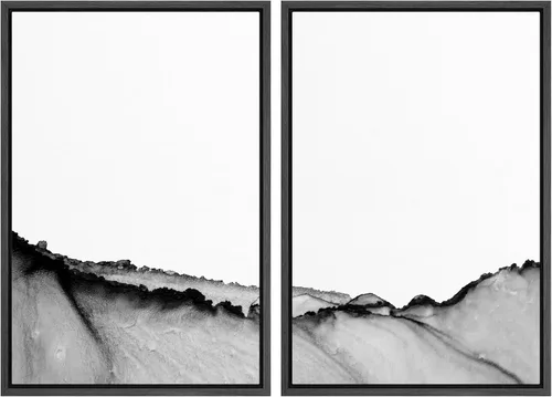 Vista 128 de SIGNWIN Lienzo enmarcado para pared, juego de arte con anillos de árbol de bosque grunge en blanco y negro, ilustraciones de naturaleza silvestre