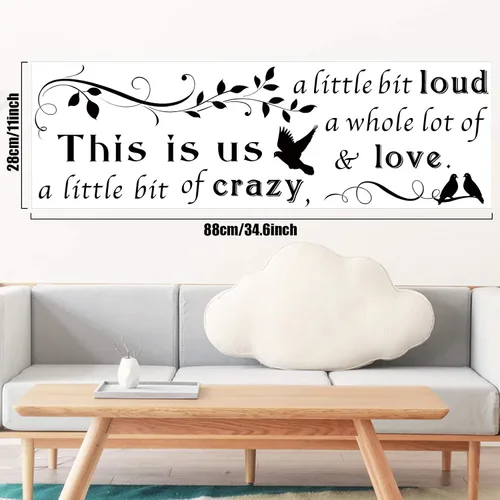 Vista 2 de Calcomanías de pared con texto en inglés "This is Us Crazy Loud Love", calcomanías de pared con texto inspirador para decoración del hogar