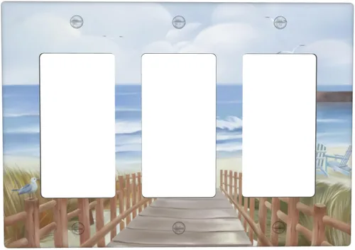 Vista 10 de Cubierta para placa de pared con diseño de océano de playa, cubierta de interruptor de luz de 1 cuadrilla, placa frontal decorativa de mar