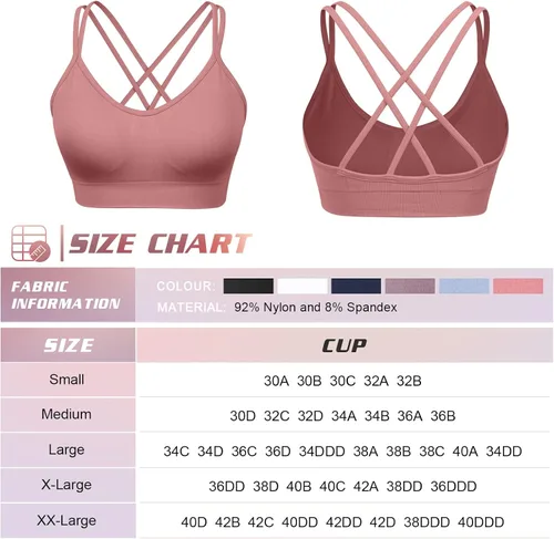 Vista 6 de VEQKING Brasier deportivo con espalda cruzada para mujer, con relleno y tirantes de soporte medio, brasier de yoga para entrenamiento, fitness