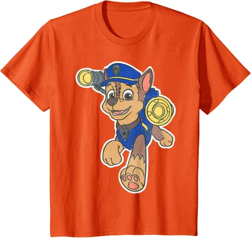 Vista 75 de Paw Patrol Chase Character Patch - Camiseta negra de manga corta con cuello redondo y ajuste clásico, talla S Negro