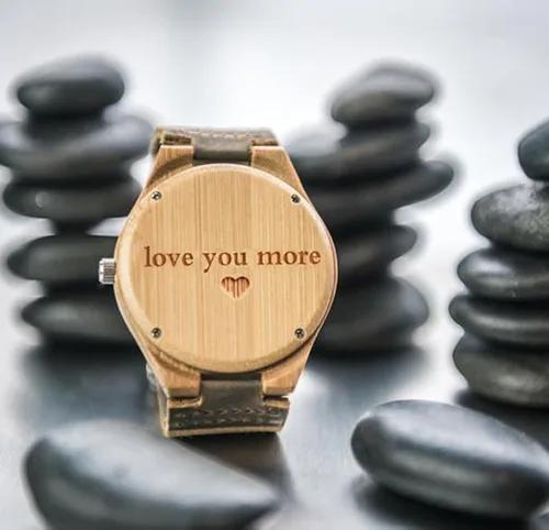 Vista 3 de Reloj de madera con foto o mensaje grabado de doble cara para regalo