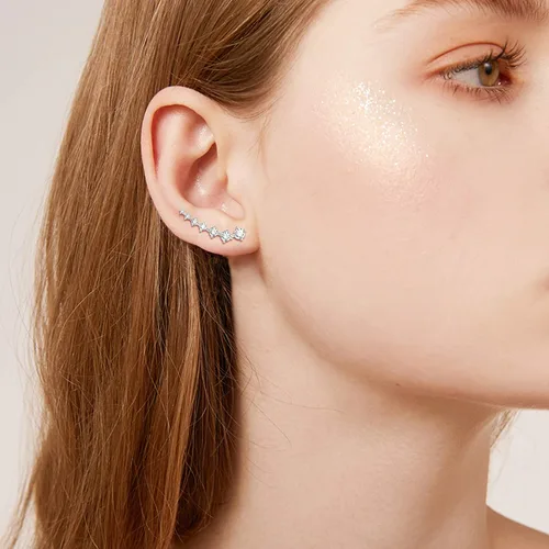 Vista 3 de FINREZIO 6 pares de aretes de aro trepador con circonita cúbica y flecha para mujer