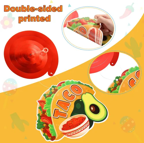 Vista 4 de 51 piezas de decoración de remolinos colgantes para fiesta mexicana, fiesta mexicana, suministros de fiesta del Cinco de Mayo, Taco Twosday Bout a