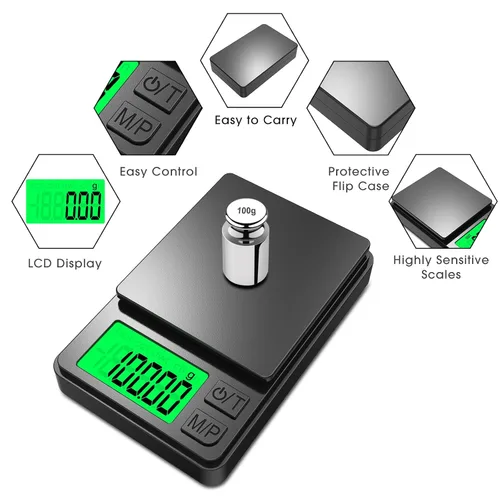 Vista 5 de Mik-Nana Báscula de Bolsillo, báscula de gramos de precisión 1000 g x 0.01 g, pequeña báscula digital de gramos, onzas y granos, báscula de cocina