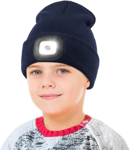 Vista 19 de Gorro LED para Niños, Unisex Gorro con Linterna Frontal Recargable de Invierno con Luz Nocturna, Regalos para Niños y Niñas Naranja
