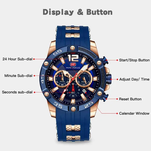 Vista 5 de Mini Focus Men Watch Casual Fashion Wrist Watches (ChronographWaterproofLuminousCalendar) Silicon Band Quartz Watches for Men