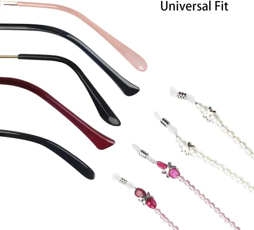 Vista 3 de Tomorotec Paquete de 2 Correa de soporte para lentes de perla, retenedor de gafas, collar de cadena con cuentas rosas de alta calidad, cordón