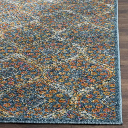 Vista 3 de SAFAVIEH Madison Collection - Alfombra de pasillo, 2 pies 3 pulgadas x 8 pies, azul y naranja, diseño bohemio y chic de enrejado Ogee Trellis que