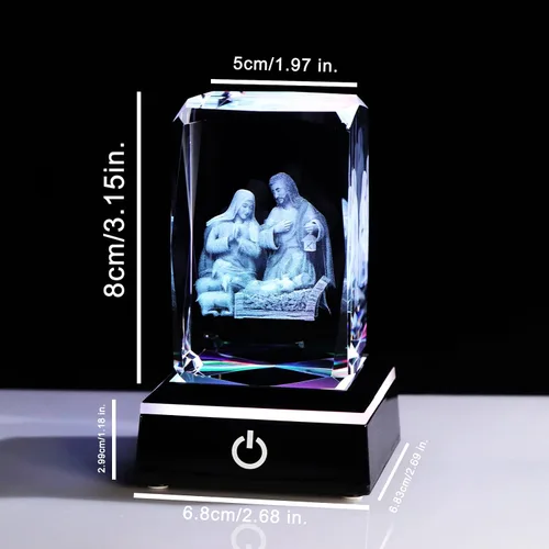 Vista 4 de YWHL Figuras de belén de cristal 3D con base colorida grabada con láser, estatuas de la Santa Familia para regalos religiosos para mujeres y hombres