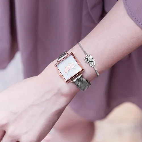 Vista 6 de VICTORIA HYDE Butterfly Women Watches Square Small Dial Watches for Women Waterproof Women's Wrist Watches with Genuine Leather Strap
