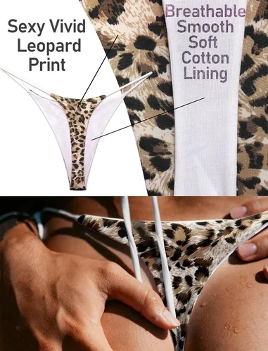Vista 4 de KUKU PANDA Juego de 3 tangas de algodón para mujer, sexy, sin costuras, tangas en G Animal Print