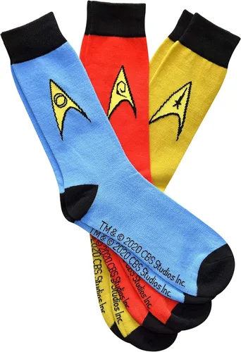 Vista 2 de Star Trek Paquete de 3 pares de calcetines uniformes con emblemas de uniforme azul, rojo y amarillo