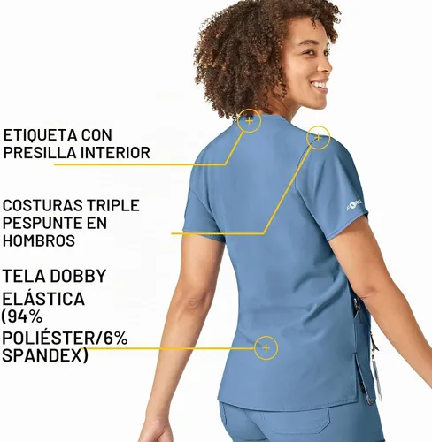 Vista 5 de Carhartt Scrubs C12110, camiseta de mujer Force® Cross-Flex de ajuste moderno con cuello en V Azul celeste
