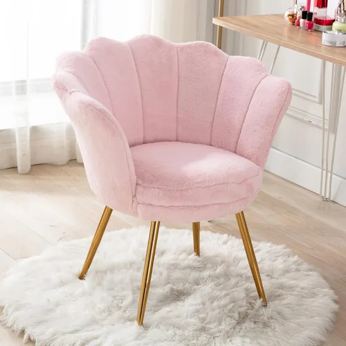Vista 10 de chairus Silla de tocador de maquillaje blanca crema con respaldo, pequeña silla moderna tapizada de terciopelo con patas de metal dorado, bonita