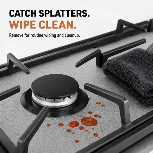Vista 3 de WFG320M0BS - Protector superior de estufa para estufa de gas Whirlpool, ajuste personalizado, ultrafino, reutilizable, protector contra salpicaduras