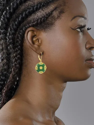 Vista 7 de HPQQ Aretes de jade para mujer, diseño de loto, trébol, rosa, girasol, colibrí, libélula, brújula, árbol de la vida, chapado en oro de 14 quilates