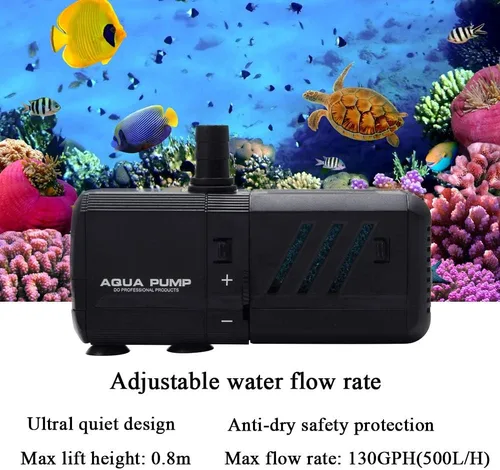 Vista 2 de MQ Bomba de agua sumergible de 130 GPH (500 L/H, 6 W) con filtros y boquillas de agua, ultra silenciosa para acuario, pecera, estanque, fuente
