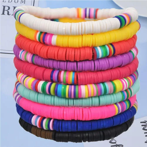Vista 9 de EXCEART 20 pulseras de arcilla elástica de 0236in con cuentas de arco iris pulsera bohemia de arcilla