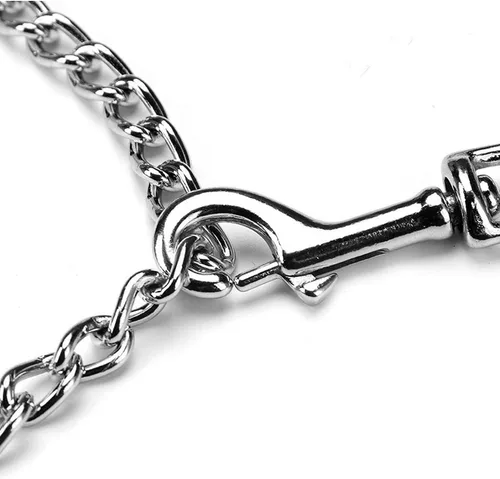 Vista 7 de Correa de cadena de metal chapado en cromo con mango acolchado suave para perros pequeños (S, mango negro)